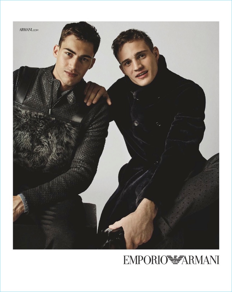 Models Alessio Pozzi and Julian Schneyder star in Emporio Armani's fall-winter 2017 campaign.