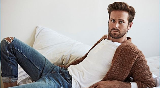 Armie Hammer Covers OUT, Talks 'Call Me By Your Name' Connecting with OUT, Armie Hammer wears a Stella McCartney cardigan, John Varvatos henley, and Frame Denim jeans.