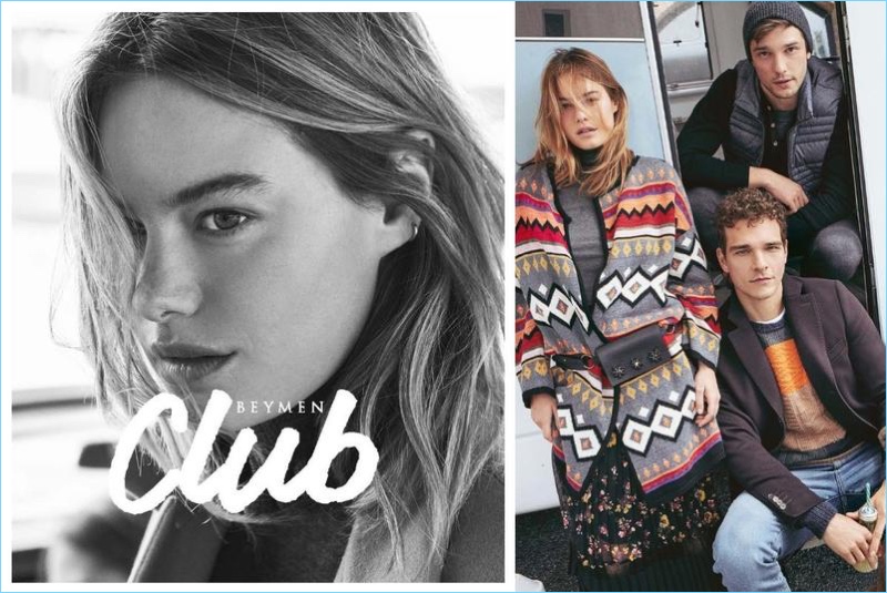 Models Camille Rowe, Alexandre Cunha, and Alexis Petit front Beymen Club's fall-winter 2017 campaign.