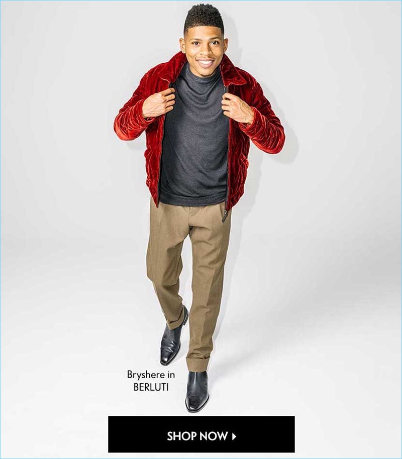 Empire star Bryshere "Yazz" Gray shares a smile as he wears Berluti trousers $850 with leather Chelsea boots $2,280.