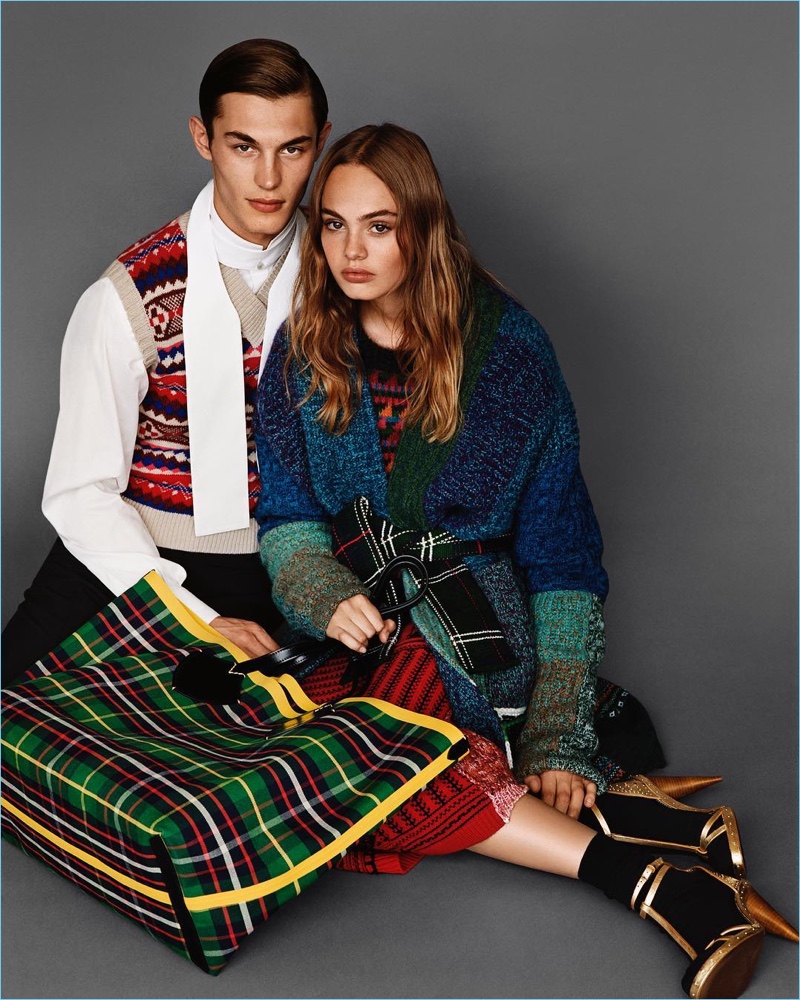 English model Kit Butler couples up with Florence Clapcott for Burberry's fall-winter 2017 campaign.