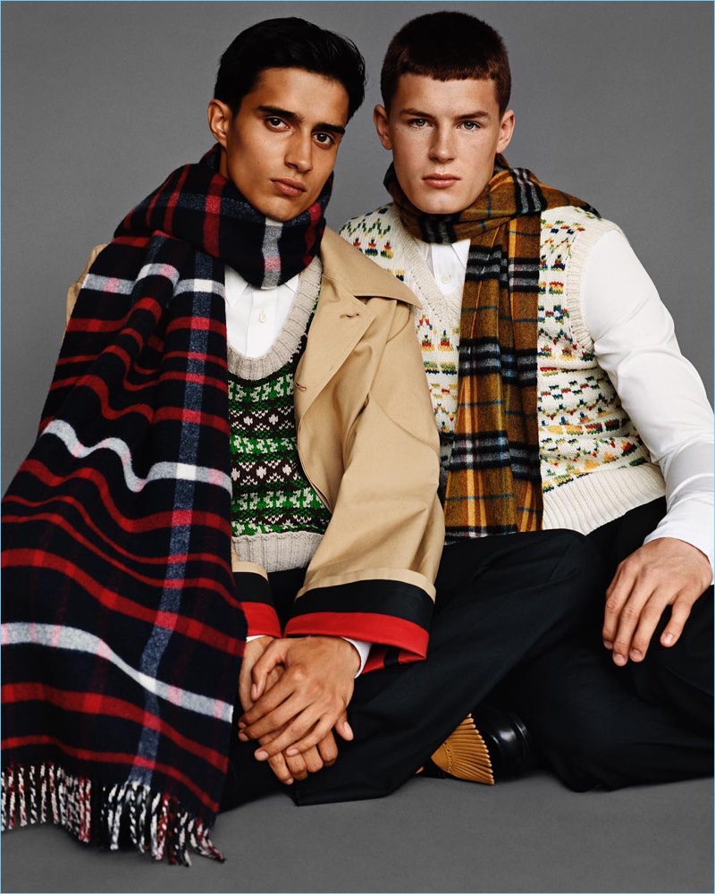 Models Xavier Hickman and Tom Heyes come together for Burberry's fall-winter 2017 campaign.