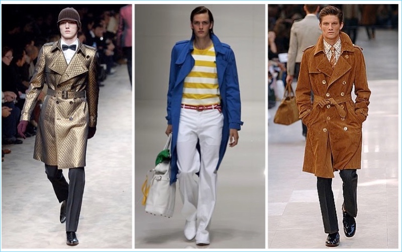 Continuing to transform, the Burberry trench coat suits many occasions. Left to Right: Burberry Fall/Winter 2006, Spring/Summer 2005, Spring/Summer 2006 » Christopher Bailey's Contemporary Take on Burberry's Iconic Trench Coat Continuing to transform, the Burberry trench coat suits many occasions. Left to Right: Burberry Fall/Winter 2006, Spring/Summer 2005, Spring/Summer 2006