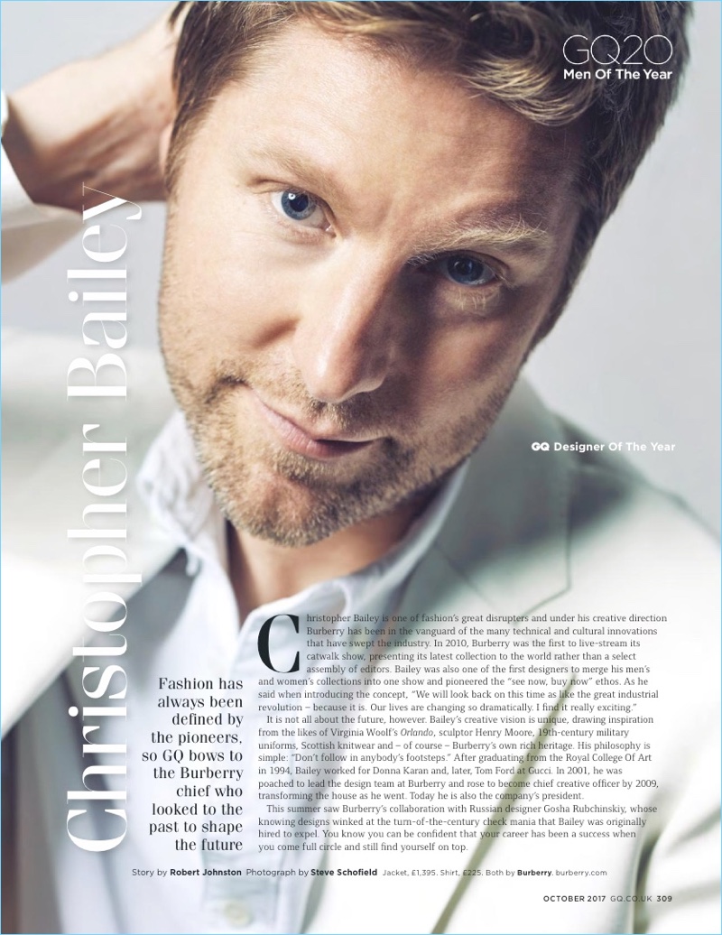 Burberry chief creative officer and president Christopher Bailey for British GQ.