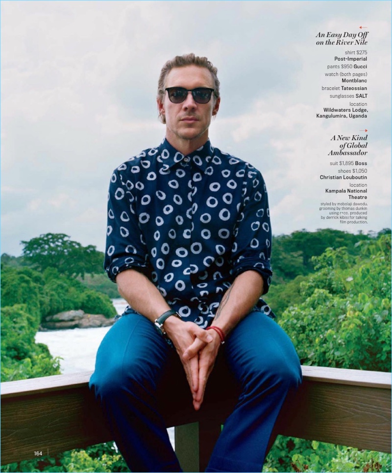 Making a graphic statement, Diplo wears a Post-Imperial shirt with Gucci trousers and SALT sunglasses.