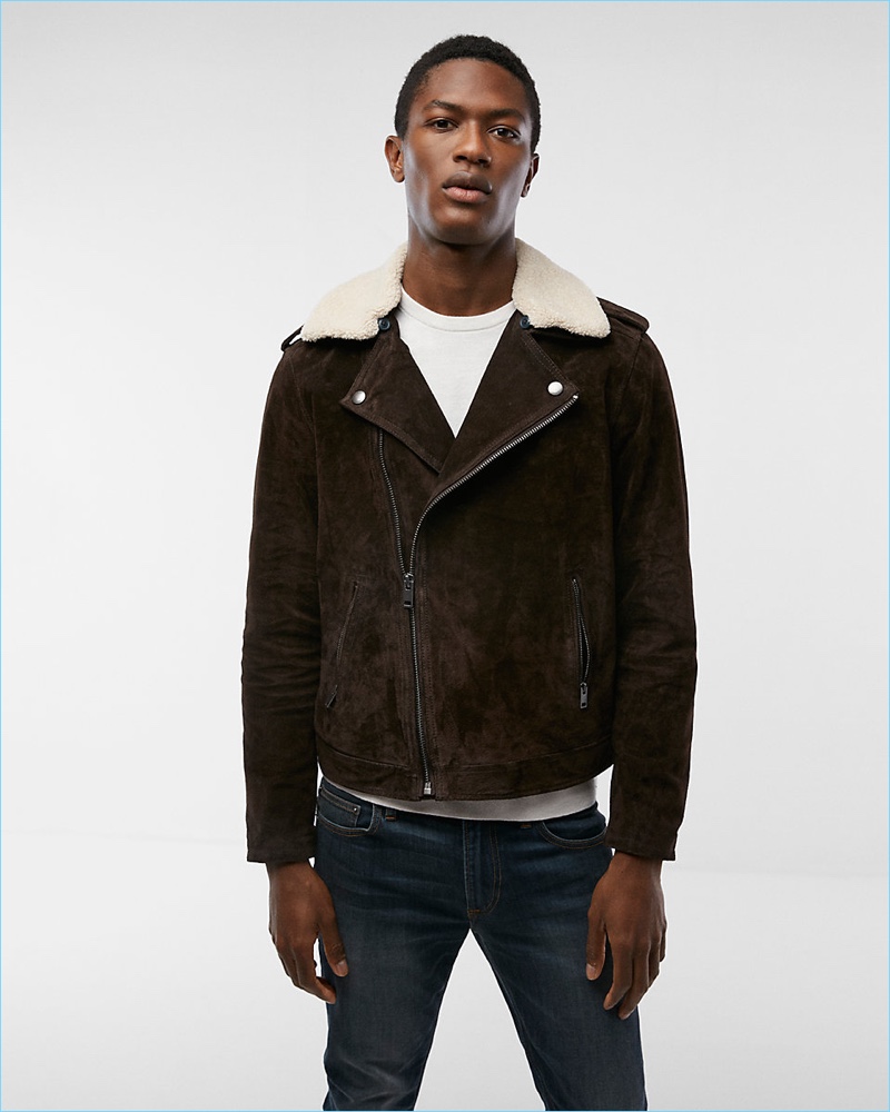 Express Genuine Suede Sherpa Moto Jacket