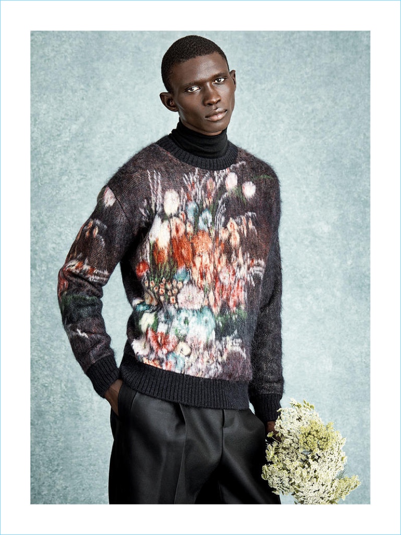 NO.21 sweater £590; RALPH LAUREN PURPLE LABEL polo neck sweater £995; BOTTEGA VENETA trousers £745