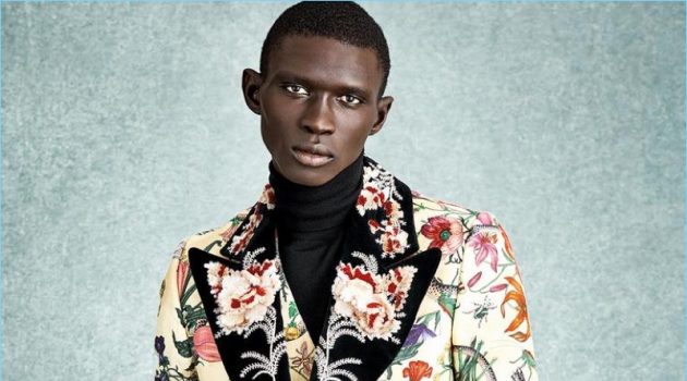Material Man: Fernando Cabral for Harrods Magazine GUCCI jacket £2,420, waistcoat £725 and trousers £1,020; RALPH LAUREN PURPLE LABEL polo-neck sweater £995