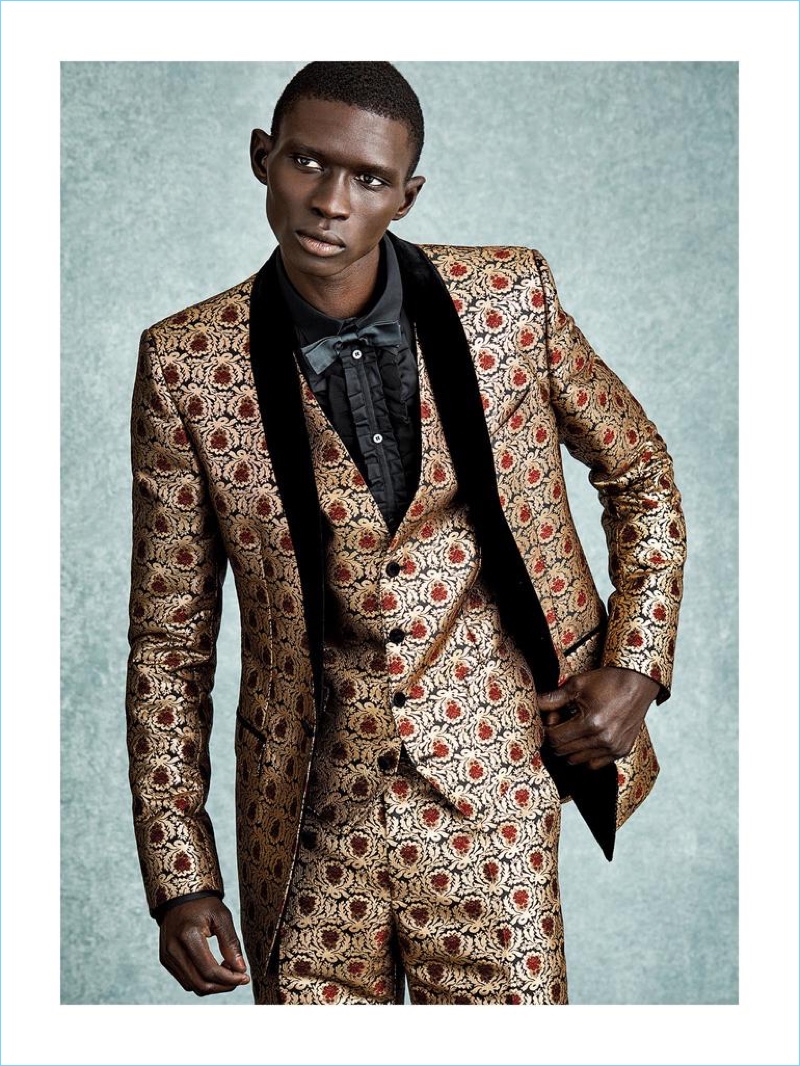 DOLCE & GABBANA jacket £2,150, waistcoat £625, trousers £925, shirt and bow tie from a selection