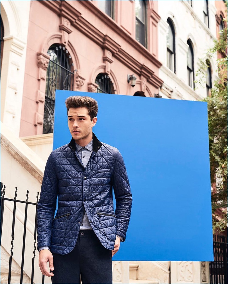 Francisco Lachowski dons a quilted jacket for Vince Camuto's fall-winter 2017 campaign.