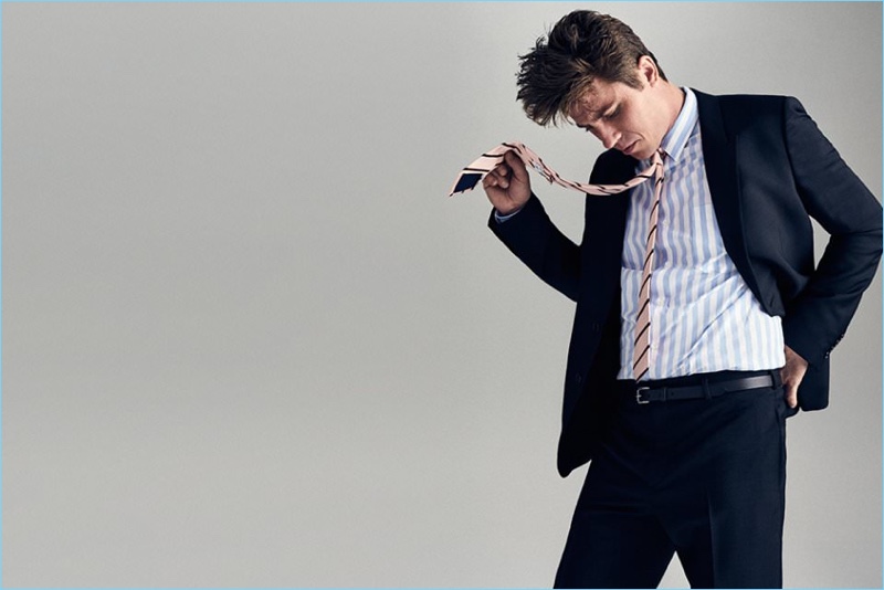 A smart vision, Garrett Hedlund wears a Saint Laurent suit with a striped AMI shirt, Kingsman + Drake's tie, and Prada belt. » Garrett Hedlund Stars in Mr Porter Shoot, Talks Midwest Roots A smart vision, Garrett Hedlund wears a Saint Laurent suit with a striped AMI shirt, Kingsman + Drake's tie, and Prada belt.