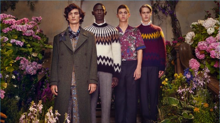 Luca Lemaire, Fernando Cabral, Hero Fiennes-Tiffin, and Neels Visser star in the H&M x ERDEM campaign.