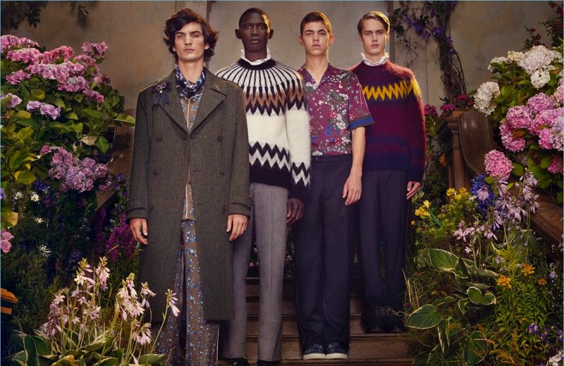 Luca Lemaire, Fernando Cabral, Hero Fiennes-Tiffin, and Neels Visser star in the H&M x ERDEM campaign.