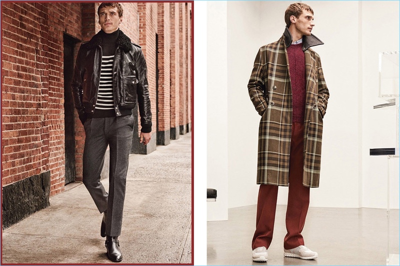 Clément Chabernaud reunites with Holt Renfrew. Left: He sports a cool Parisian look by Saint Laurent. Right: Clément models a Valentino outfit.