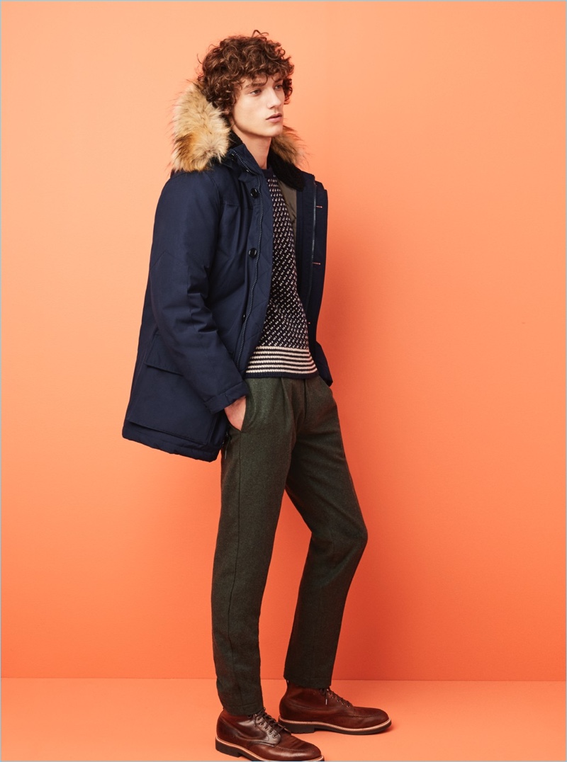 The Nordic down parka from J.Crew is a key essential for winter. Pair it with a smart J.Crew sweater, pleated trousers, and leather boots for a complete look.