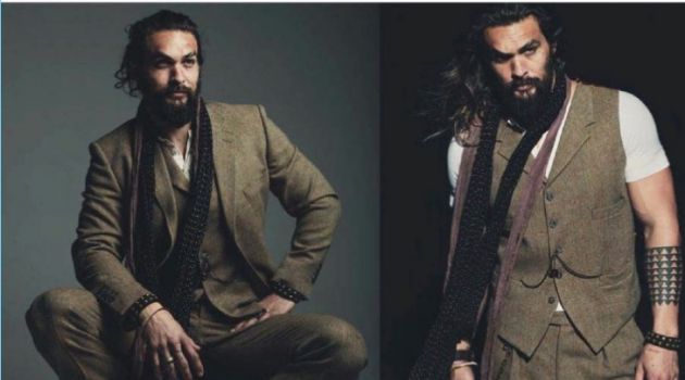 Actor Jason Momoa dons a three-piece suit for DT Spain.