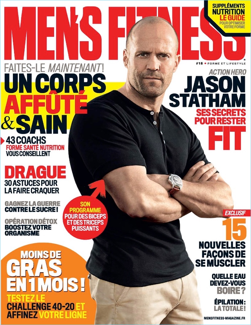 Jason Statham covers the October 2017 issue of Men's Fitness France.