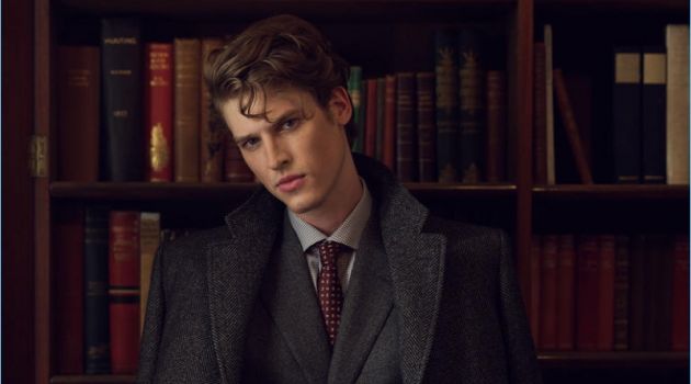 Making a Statement: Joel Meacock Dons Sartorial Fashions for Harrods CANALI coat £1,250, suit £1,200, shirt £189 and tie £94.95; ROLEX Oyster Perpetual Day-Date 40, price on request