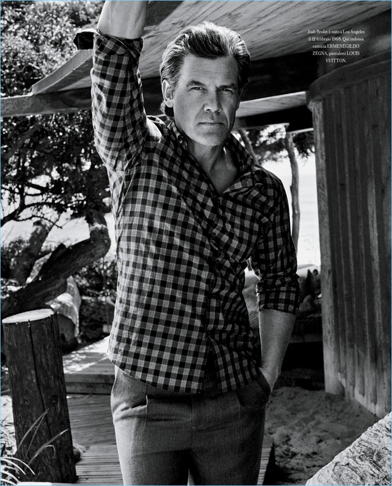 Actor Josh Brolin wears an Ermenegildo Zegna shirt with Louis Vuitton pants. » Josh Brolin Covers ICON Panorama, Embraces Classic Style Actor Josh Brolin wears an Ermenegildo Zegna shirt with Louis Vuitton pants.