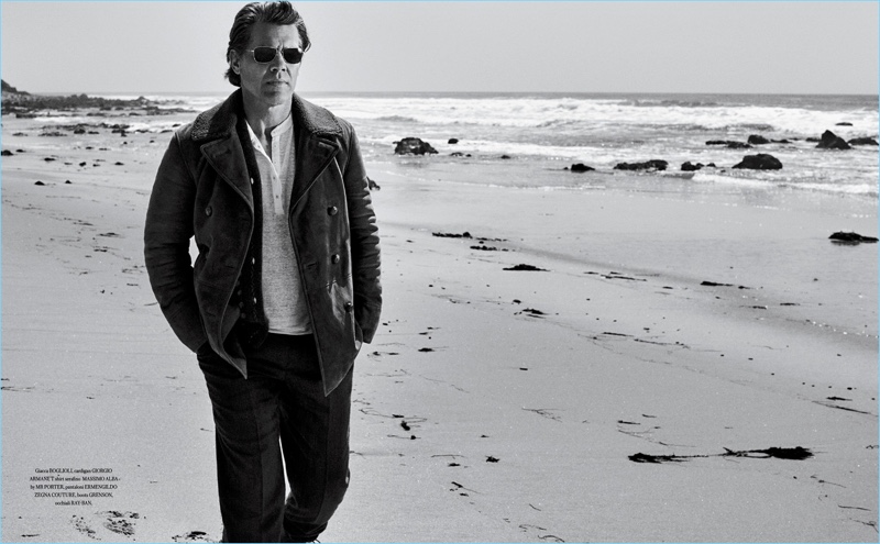 Taking to the beach, Josh Brolin wears a Boglioli jacket with a Giorgio Armani cardigan, and Massimo Alba t-shirt. His look is complete with Ermenegildo Zegna Couture pants and Ray-Ban sunglasses. » Josh Brolin Covers ICON Panorama, Embraces Classic Style Taking to the beach, Josh Brolin wears a Boglioli jacket with a Giorgio Armani cardigan, and Massimo Alba t-shirt. His look is complete with Ermenegildo Zegna Couture pants and Ray-Ban sunglasses.