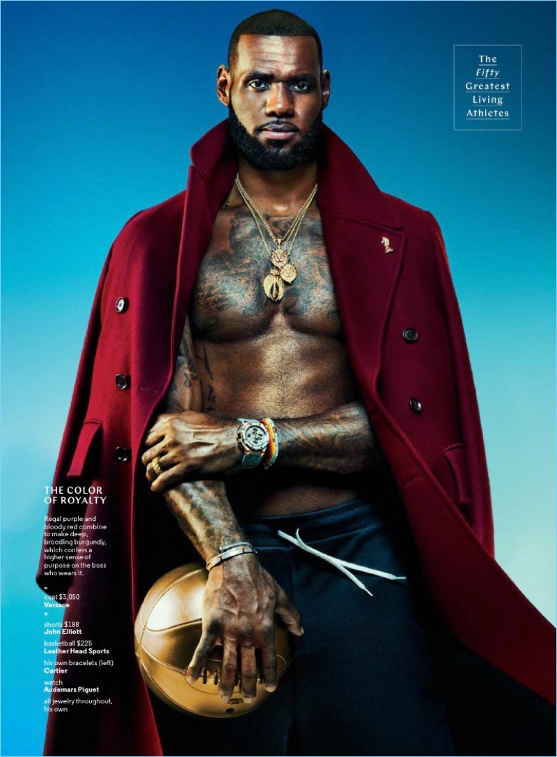 Basketball icon LeBron James wears a Versace coat with John Elliott shorts.