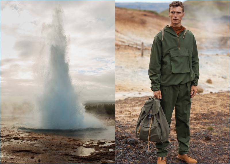 French model Clément Chabernaud travels to Iceland for Mango's fall-winter 2017 Committed campaign.