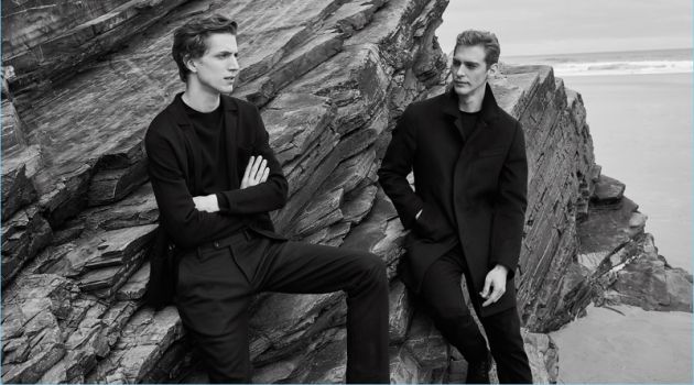 Sporting relaxed tailoring, Xavier Buestel and Jeremy Dufour connect with Massimo Dutti.