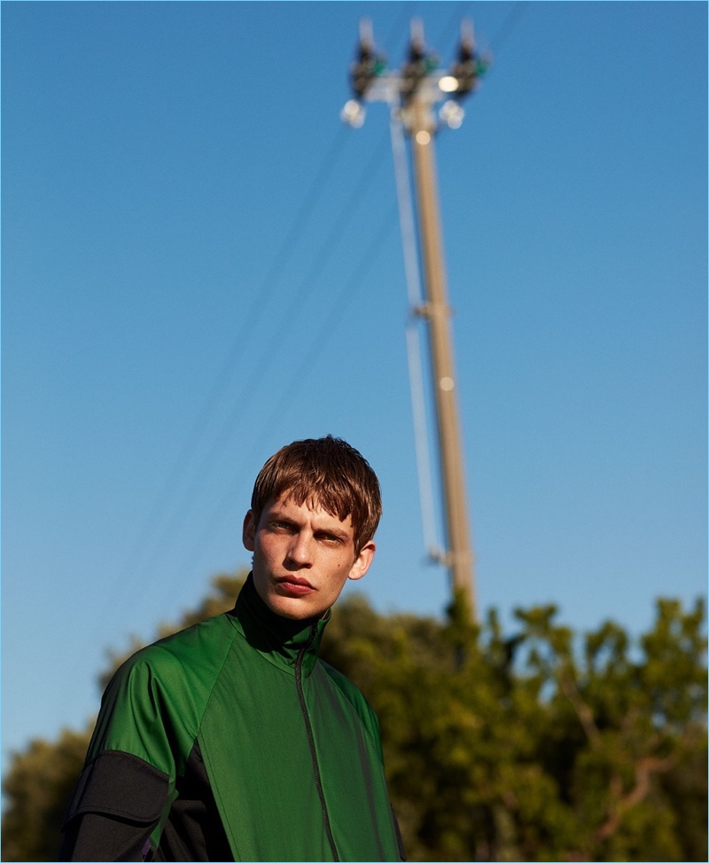 Model Baptiste Radufe wears a Cottweiler track jacket.