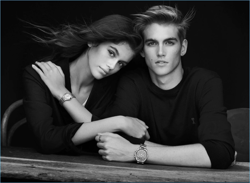 Kaia and Presley Gerber pose for a portrait as the newest ambassadors of Omega.