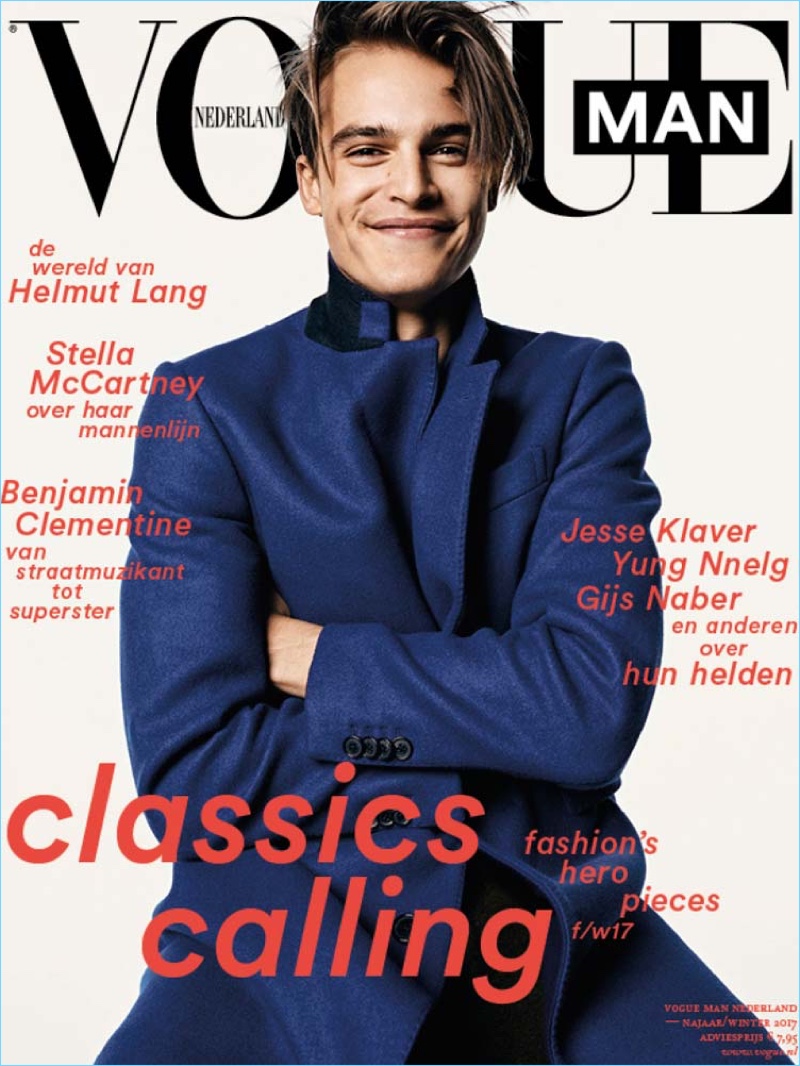 All smiles, Parker van Noord covers Vogue Man Netherlands.