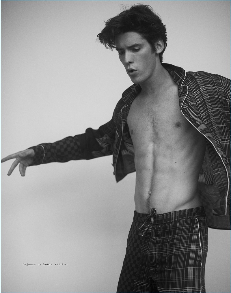 Actor Pico Alexander wears pajamas by Louis Vuitton.