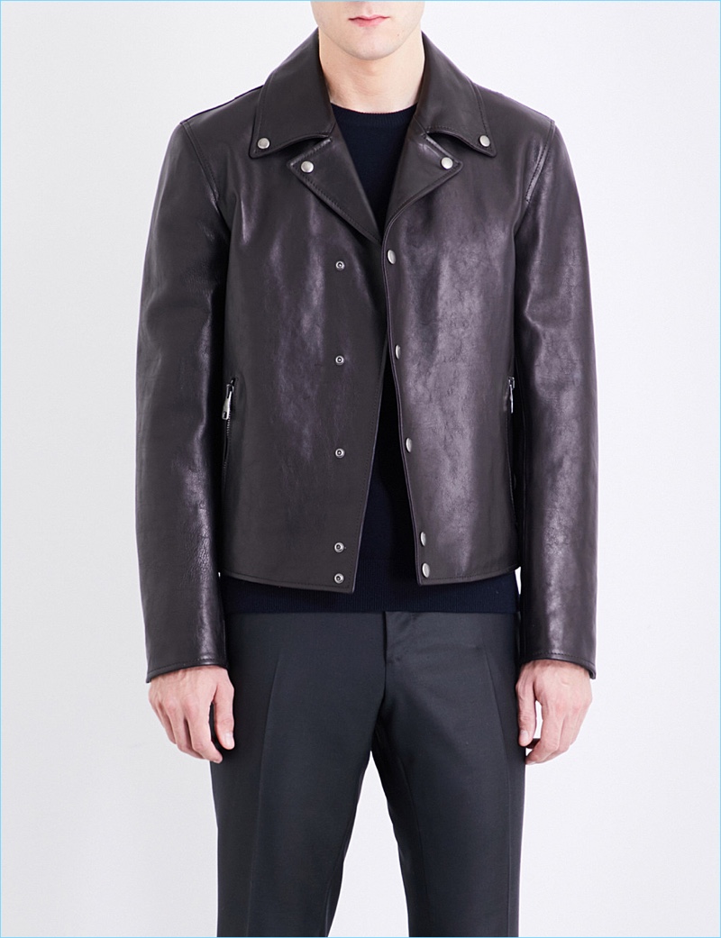 Salvatore Ferragamo Biker Collar Leather Jacket