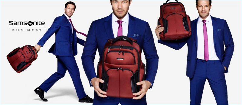 Cleaning up in a suit, Paul Sculfor stars in Samsonite's new campaign.