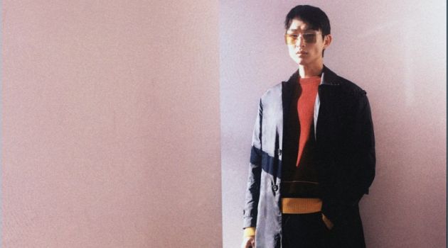 Matches Fashion: Shop with Sang Woo Kim Sang Woo Kim wears a Prada coat with a Calvin Klein sweater and Lanvin trousers.