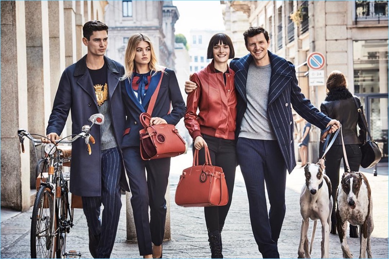 Arthur Gosse, Megan Blake Irwin, Sam Rollinson, and Sasha Knezevic star in Trussardi's fall-winter 2017 campaign.