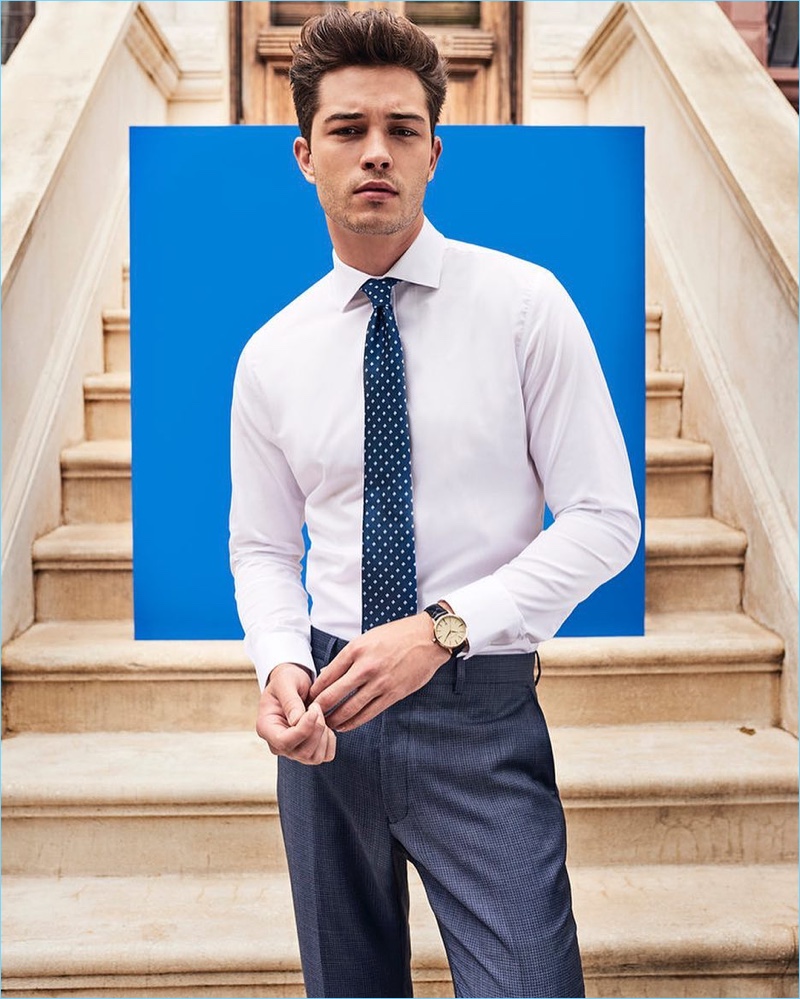 Brazilian model Francisco Lachowski dons a smart shirt and tie for Vince Camuto.