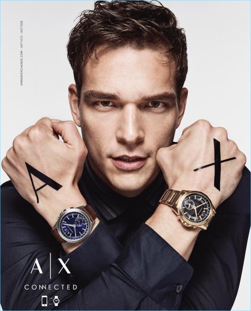 Alexandre Cunha fronts Armani Exchange's fall-winter 2017 watch campaign.