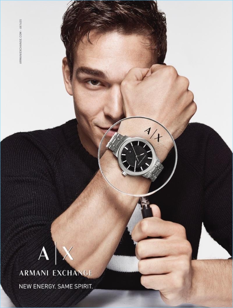 Brazilian model Alexandre Cunha stars in Armani Exchange's fall-winter 2017 watch campaign.