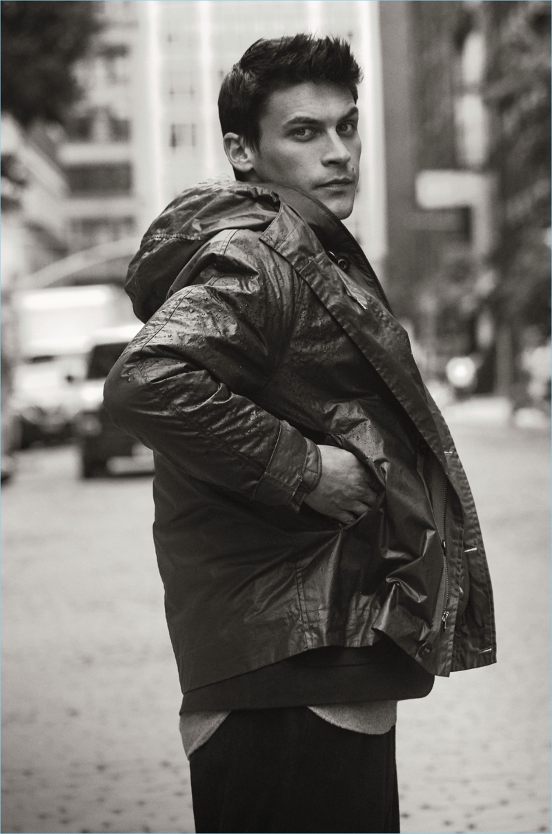 Model Miles Garber takes to the streets of New York City for Billy Reid's new campaign.