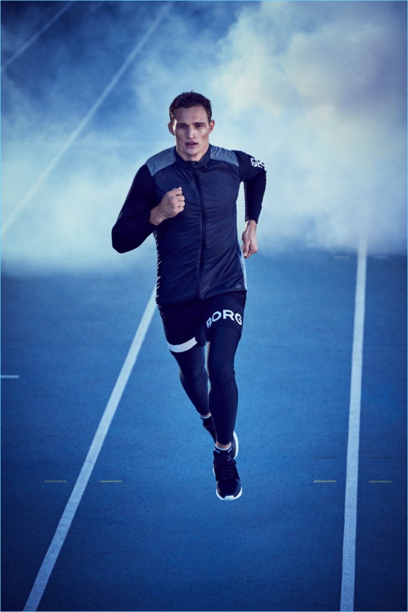 Running, Julian Schneyder stars in Björn Borg's fall-winter 2017 campaign.