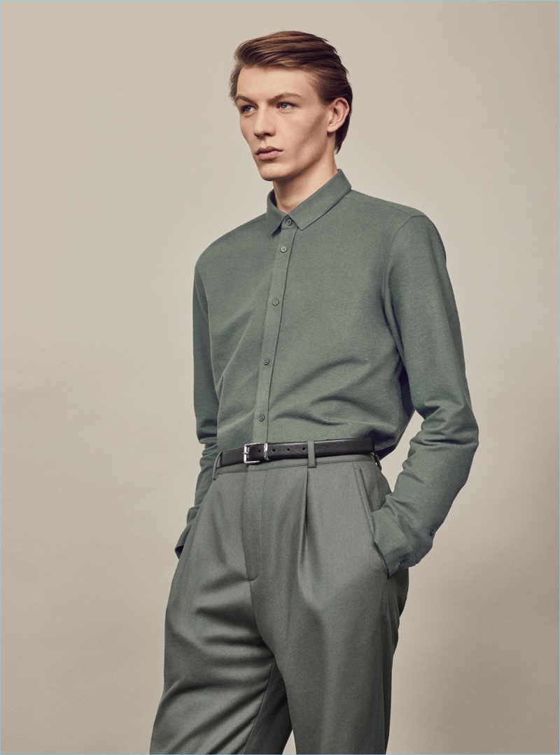 COS makes a case for monochromatic dressing with a sleek shirt and trousers.