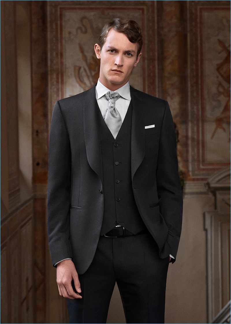 Rutger Schoone dons a three-piece suit from Canali's wedding and formalwear range.