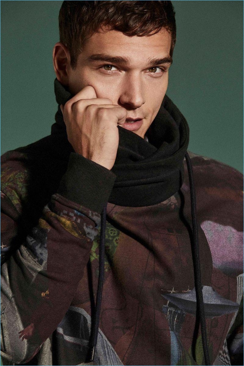 Brazilian model Alexandre Cunha appears in Desigual's fall-winter 2017 campaign.