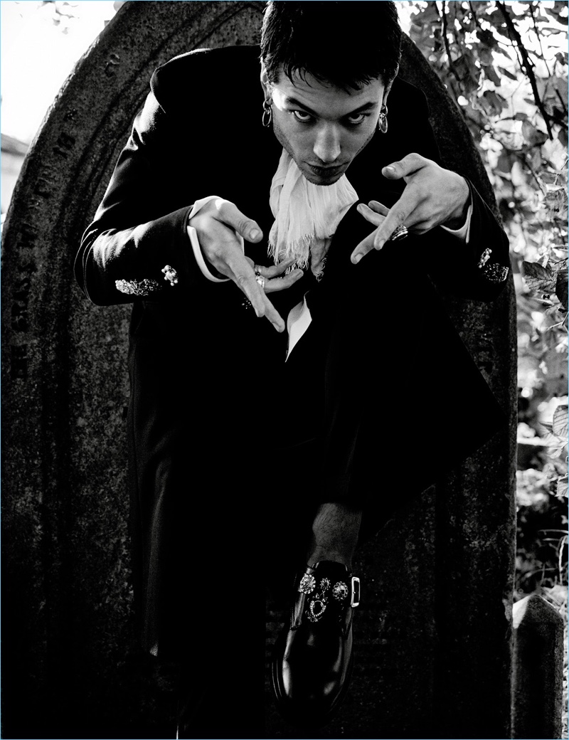 Actor Ezra Miller wears a coat and earrings by Givenchy. He also dons an Ellery shirt, Dolce & Gabbana pants, and Alexander McQueen shoes. » Ezra Miller Covers Interview Magazine, Talks Love Actor Ezra Miller wears a coat and earrings by Givenchy. He also dons an Ellery shirt, Dolce & Gabbana pants, and Alexander McQueen shoes.