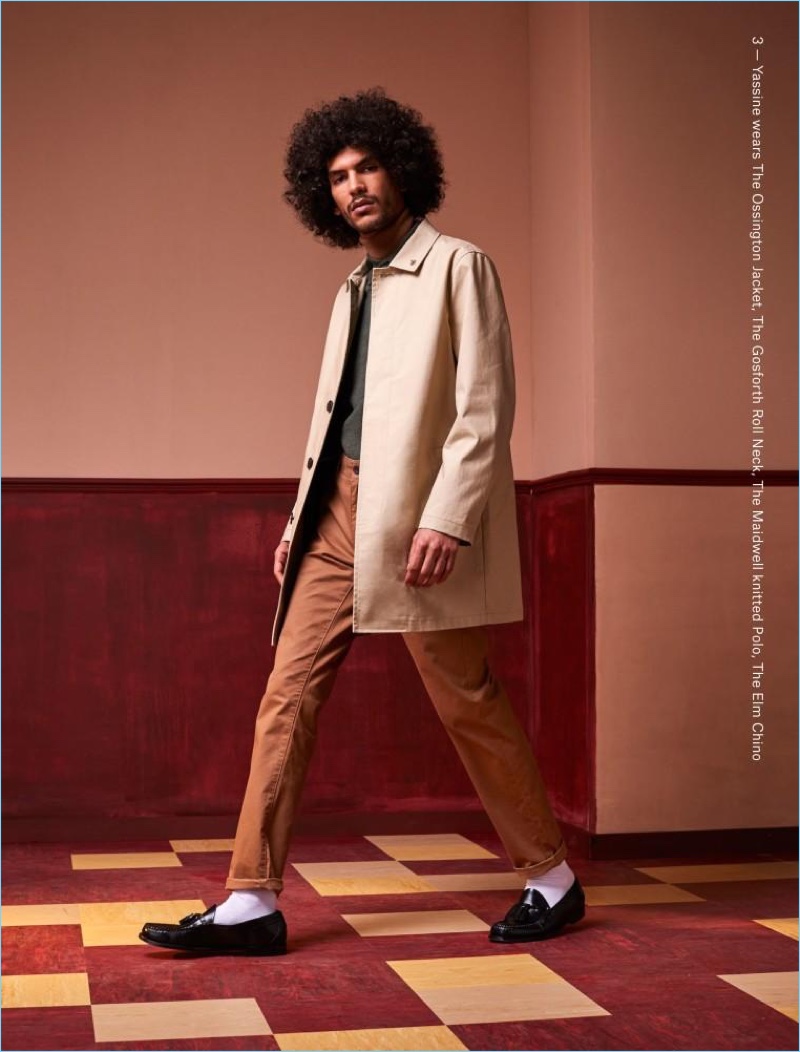 Making a case for smart styles, Yassine Rahal appears in Farah's fall-winter 2017 campaign.