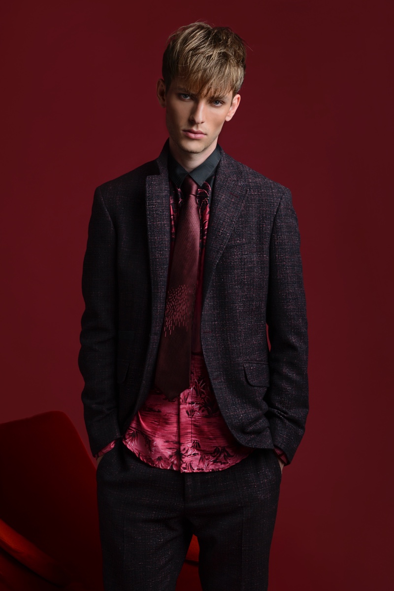 Thomas Barry wears silk shirt Christian Pellizzari, tie and suit Canali.