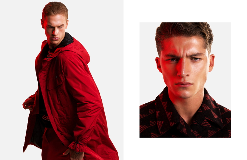 Versace steals the spotlight as models Paul François and Ruben Vanghillewe wear looks from the label.