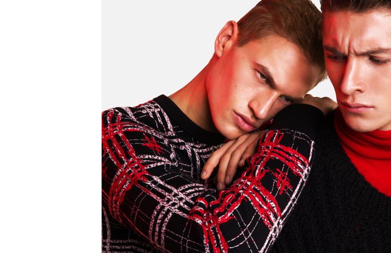 Paul François and Ruben Vanghillewe model knitwear by Versace.