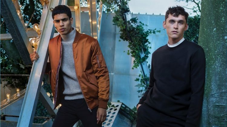Models Geron McKinley and Anders Hayward wear looks from H&M's holiday 2017 collection.