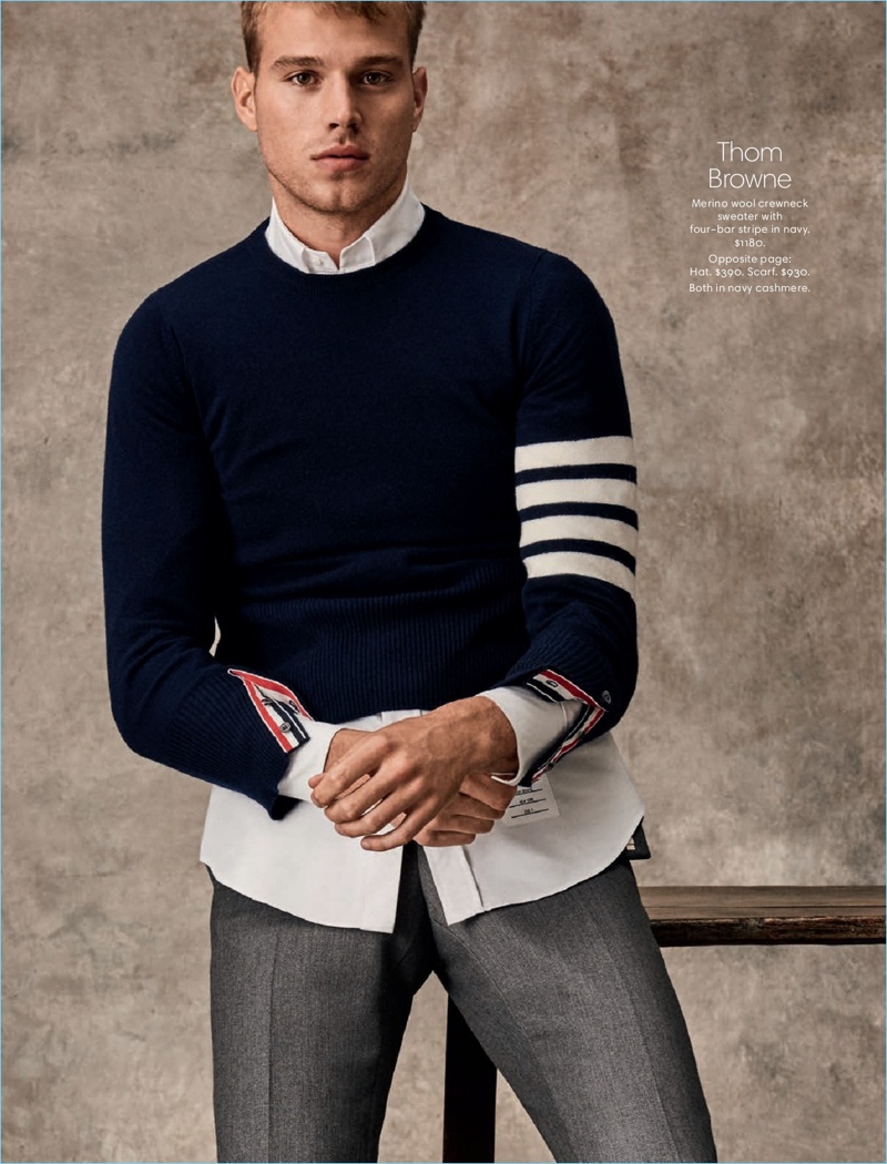 Matthew Noszka wears a Thom Browne sweater.